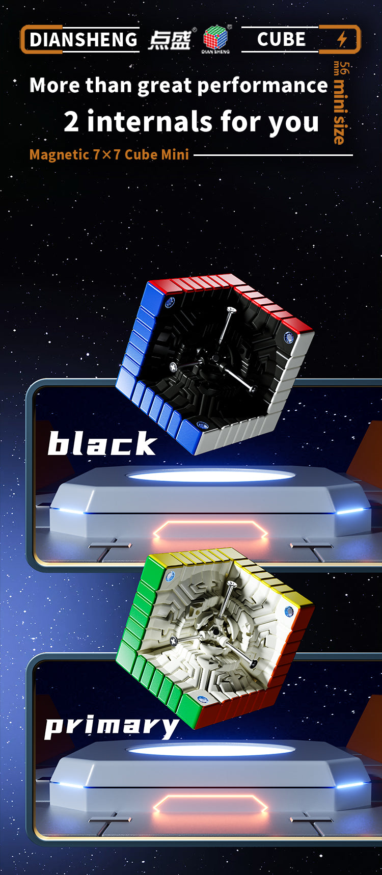 Diansheng Super Mini Cube 56 mm 7x7 (core magnetic, primary internals)